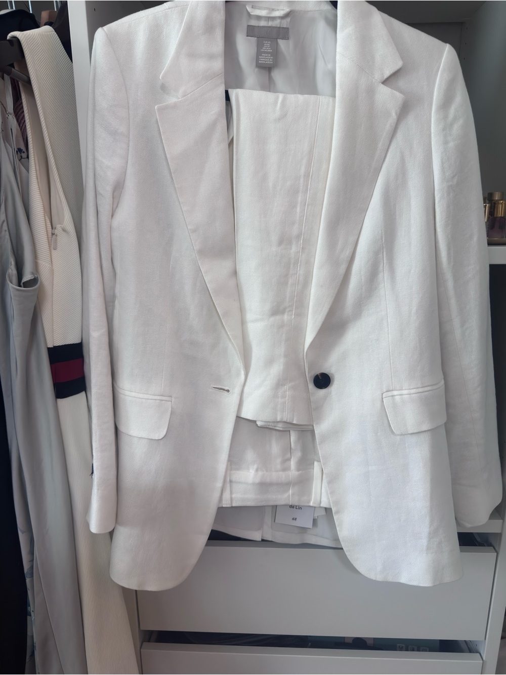 H&M Women Suit Linen Blend blazer size XS fits S and pants size 4 NWT old money